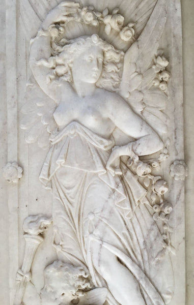 CARVED MARBLE NEOCLASSICAL PLAQUE FRIEZE FLORA ROMAN GODDESS SPRING CHERUB ROSES - arustocracy