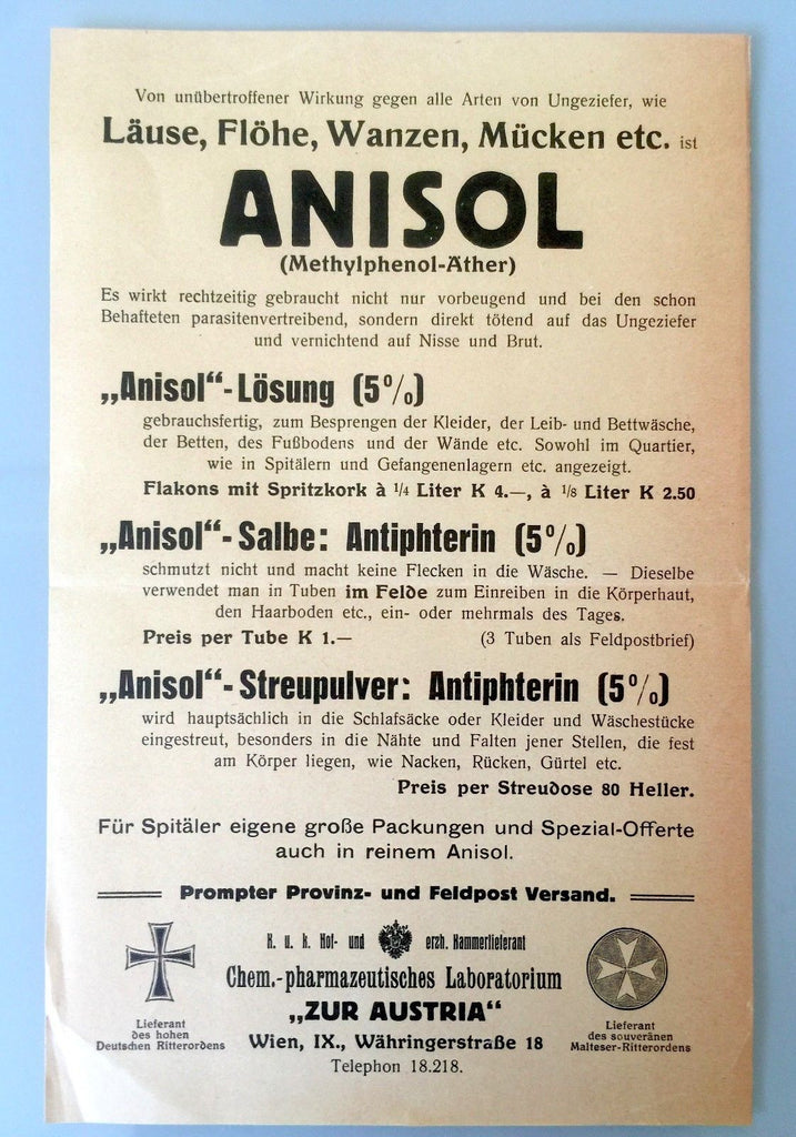 AUSTRIAN PHARMACY FLYER HANDBILL FOR ANISOL C. 1900 - arustocracy