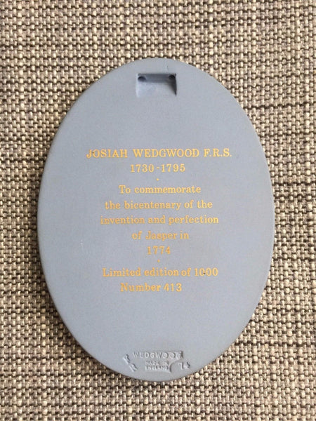 WEDGWOOD BLUE JASPERWARE JOSIAH WEDGWOOD FRS LIMITED EDITION PLAQUE CAMEO - arustocracy