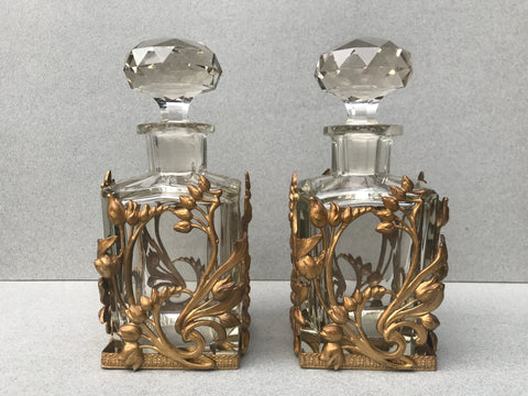 FINE PAIR FRENCH SECOND EMPIRE DORE BRONZE MOUNTED BACCARAT CRYSTAL DECANTERS - arustocracy