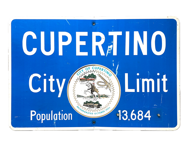 LARGE AUTHENTIC VINTAGE 1967 CUPERTINO CALIFORNIA CITY LIMIT SIGN HOME OF APPLE COMPUTER
