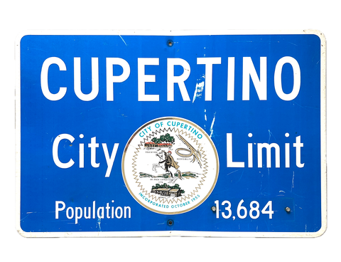 LARGE AUTHENTIC VINTAGE 1967 CUPERTINO CALIFORNIA CITY LIMIT SIGN HOME OF APPLE COMPUTER