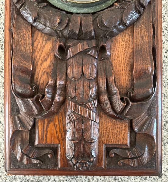 ANTIQUE 1914 BLACK FOREST STYLE ORNATELY CARVED EDUCATIONAL SCHOOL BAROMETER
