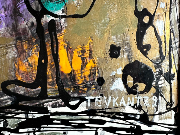 MONUMENTAL 1991 ABSTRACT EXPRESSIONIST OIL PAINTING ON BOARD SIGNED ARA TEVKANTZ