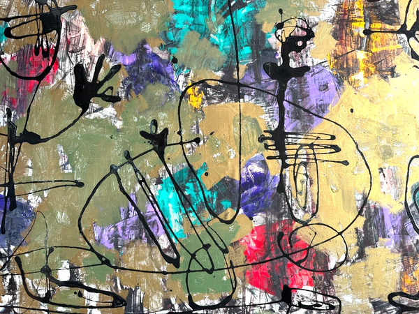 MONUMENTAL 1991 ABSTRACT EXPRESSIONIST OIL PAINTING ON BOARD SIGNED ARA TEVKANTZ