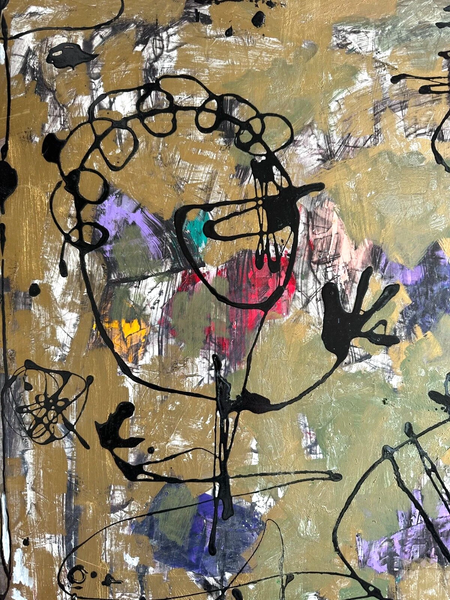 MONUMENTAL 1991 ABSTRACT EXPRESSIONIST OIL PAINTING ON BOARD SIGNED ARA TEVKANTZ