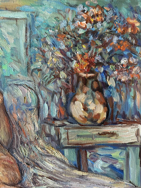 ERNST LOUIZOR IMPRESSIONIST OIL PAINTING ON CANVAS PORTRAIT OF A NUDE WOMAN  LISTED HAITIAN ARTIST