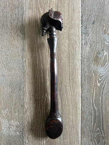 EXCEPTIONAL AFRICAN LUBA TRIBAL CEREMONIAL FIGURAL CARVED WOOD AX HANDLE