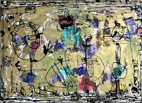 MONUMENTAL 1991 ABSTRACT EXPRESSIONIST OIL PAINTING ON BOARD SIGNED ARA TEVKANTZ