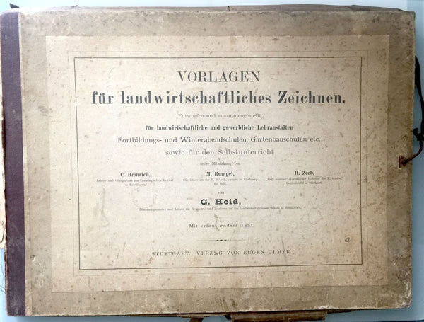 RARE GERMAN 1885 "TEMPLATES FOR AGRICULTURAL DRAWING" 33 ENGRAVED PLATES G. HEID - arustocracy