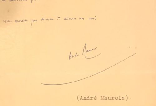 AUTOGRAPH HAND WRITTEN NOTE SIGNED ANDRE MAUROIS FRENCH AUTHOR ALS PARIS 1936 - arustocracy