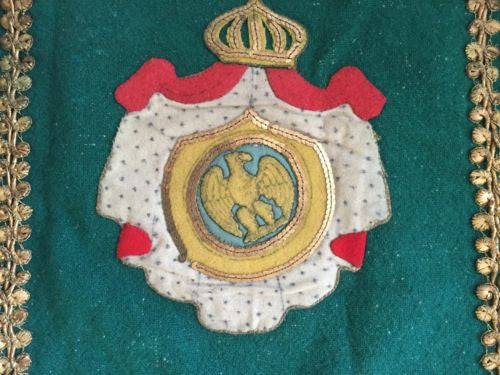 FRENCH SECOND EMPIRE STYLE EMBROIDERED BANNER OR GUIDON - ROYAL CROWN AND EAGLE - arustocracy