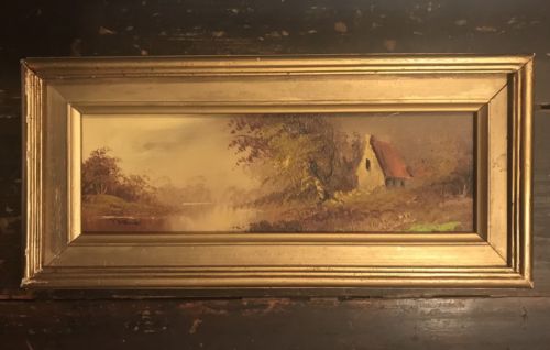 ORIGINAL OIL ON CANVAS COUNTRY LANDSCAPE STREAM COTTAGE ARTIST T. KENT - arustocracy