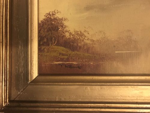 ORIGINAL OIL ON CANVAS COUNTRY LANDSCAPE STREAM COTTAGE ARTIST T. KENT - arustocracy