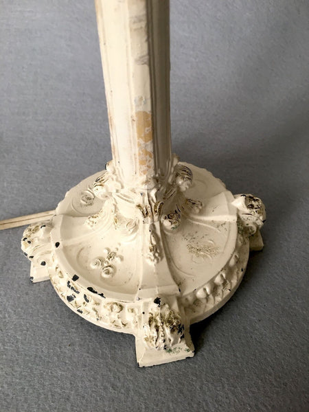 ANTIQUE BOUDOIR ART NOUVEAU CAST METAL TABLE LAMPS SLAG GLASS SHADE ACORN FINIAL - arustocracy