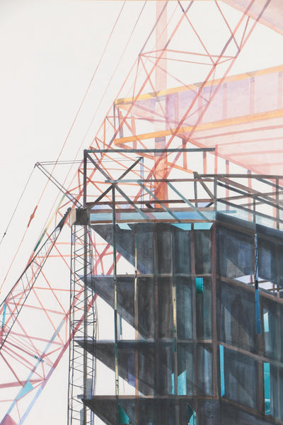 ORIGINAL WATERCOLOR PAINTING SKYSCRAPER AND CRANE CONSTRUCTION - arustocracy