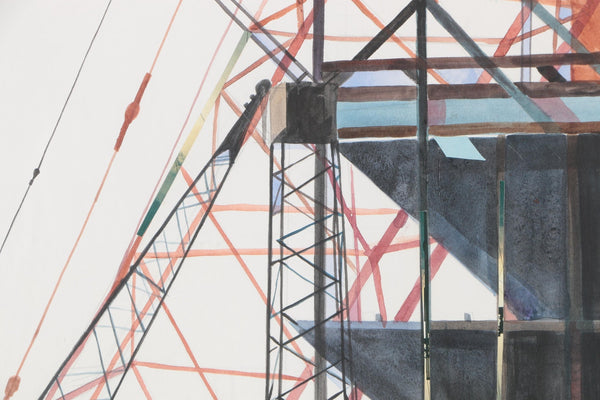 ORIGINAL WATERCOLOR PAINTING SKYSCRAPER AND CRANE CONSTRUCTION - arustocracy