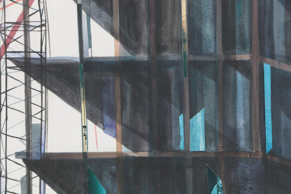 ORIGINAL WATERCOLOR PAINTING SKYSCRAPER AND CRANE CONSTRUCTION - arustocracy
