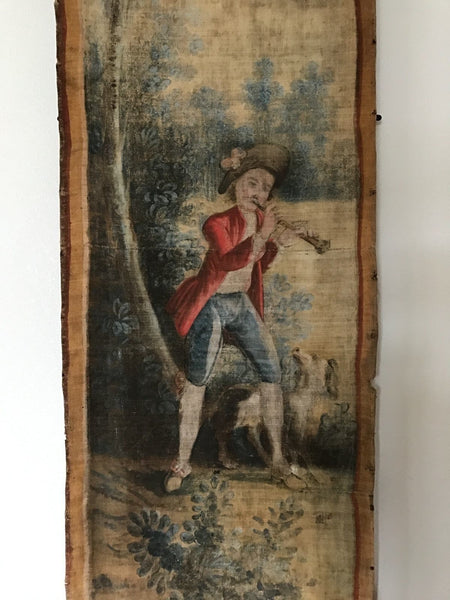 Very Large Antique French Fete Galante Oil Canvas Wall Hanging Tapestry c. 1750 - arustocracy
