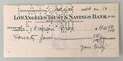 ZANE GREY 1920 SIGNED CHECK AUTOGRAPHED TO BRYDON BROTHERS SADDLERY AND HARNESS - arustocracy
