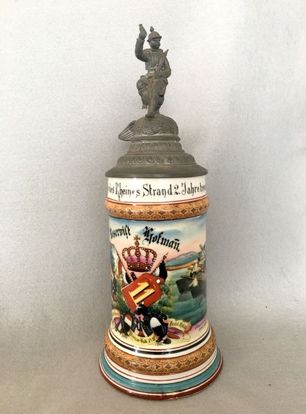 ANTIQUE IMPERIAL GERMAN (HESSIAN) ARMY MILITARY REGIMENTAL BEER STEIN 1900 - arustocracy