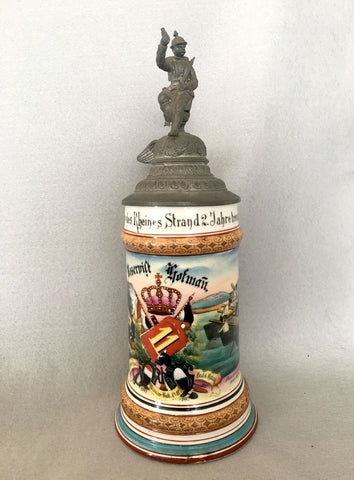 ANTIQUE IMPERIAL GERMAN (HESSIAN) ARMY MILITARY REGIMENTAL BEER STEIN 1900 - arustocracy