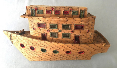 MONUMENTAL 60S VINTAGE TRAMP FOLK PRISON ART MATCHSTICK BOAT SHIP - arustocracy