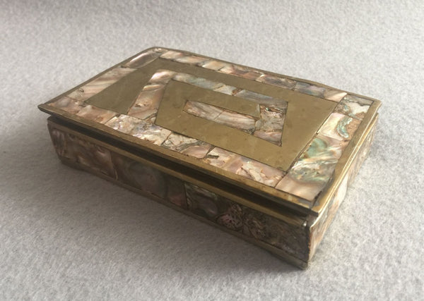 VINTAGE ALPACA ABALONE MEXICO INLAID TRINKET BOX OR CIGARETTE CASE 1950S - arustocracy
