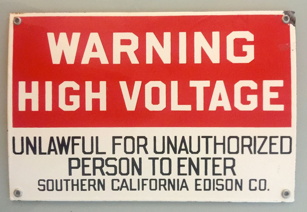 VINTAGE SOUTHERN CALIFORNIA EDISON CO WARNING HIGH VOLTAGE SIGN PORCELAIN - arustocracy