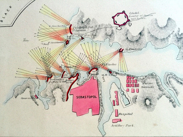 C. 1860 MAP PLAN OF SEBASTOPOL ROADSTEAD FORTIFICATIONS SEVASTAPOL CRIMEAN WAR - arustocracy