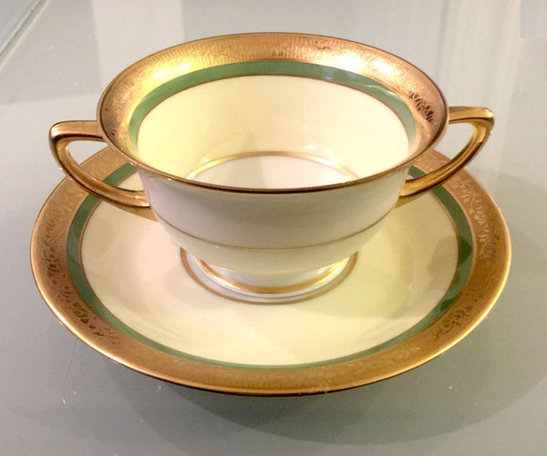 ANTIQUE H&C HEINRICH & CO. CRUST GOLD GREEN GILDED CUP SAUCER SENTA SELB BAVARIA - arustocracy