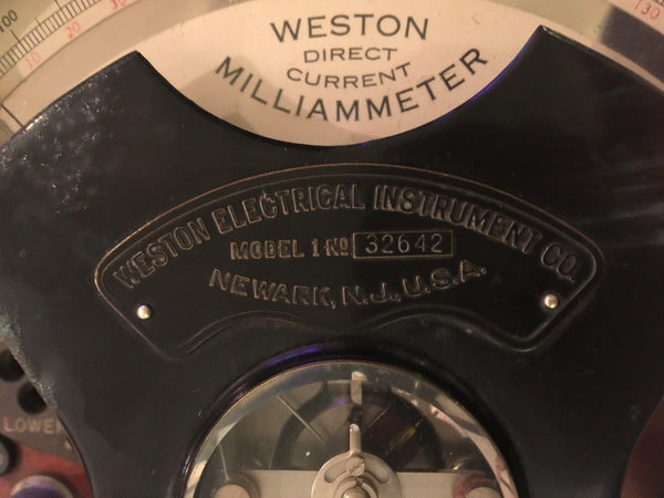 C.1899 WESTON MODEL 1 DIRECT CURRENT MILLIAMMETER OAK CASE BEVELED GLASS WINDOW - arustocracy