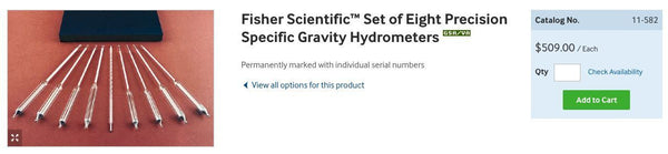 FISHERBRAND SET 8 HYDROMETERS & THERMOMETER FISHER SCIENTIFIC 11-582 - arustocracy