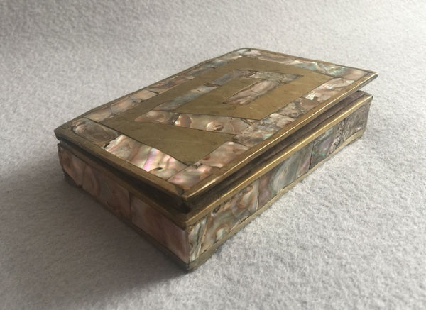 VINTAGE ALPACA ABALONE MEXICO INLAID TRINKET BOX OR CIGARETTE CASE 1950S - arustocracy