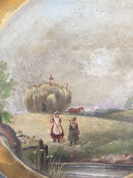 MID-19TH CENTURY ENGLISH BRASS CABINET PLATE HAND PAINTED LANDSCAPE - arustocracy