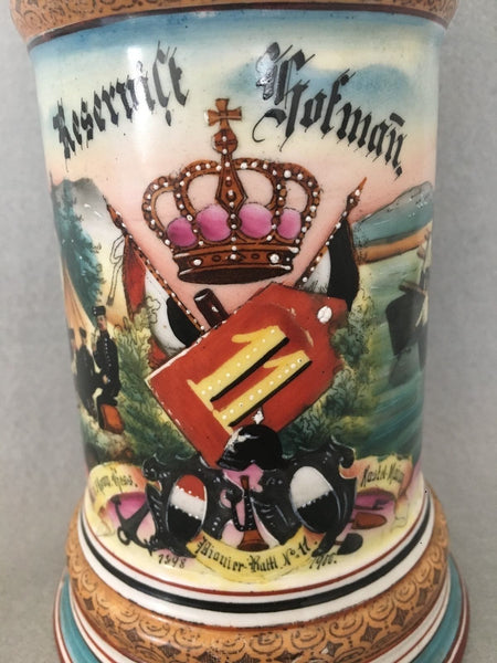 ANTIQUE IMPERIAL GERMAN (HESSIAN) ARMY MILITARY REGIMENTAL BEER STEIN 1900 - arustocracy