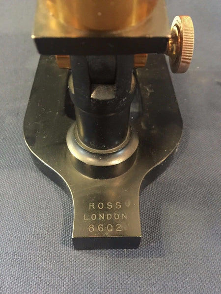 ROSS LONDON 8602 COMPOUND MICROSCOPE MAHOGANY CASE COPPER & BRASS FINISH C. 1900 - arustocracy
