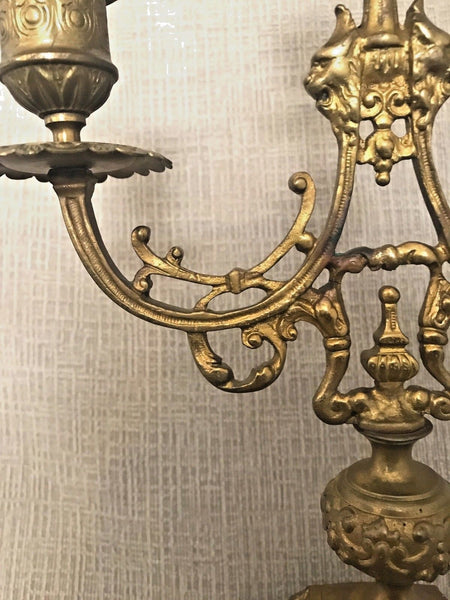 PAIR ANTIQUE FRENCH PAIR OF GILT BRONZE CANDELABRA CANDLESTICKS LOUIS XVI STYLE - arustocracy