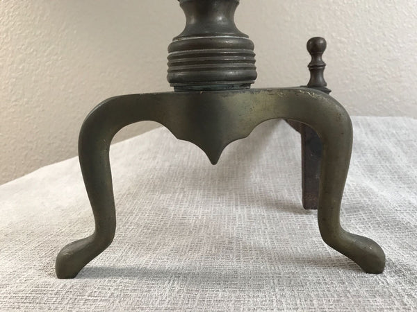 PAIR ANTIQUE SHEFFIELD BRASS EMPIRE FEDERAL STYLE FIREPLACE ANDIRONS C. 1900 - arustocracy