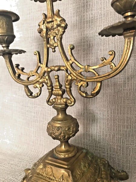 PAIR ANTIQUE FRENCH PAIR OF GILT BRONZE CANDELABRA CANDLESTICKS LOUIS XVI STYLE - arustocracy
