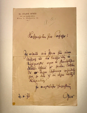 JULIUS OFNER (1845-1924) AUSTRIAN SOCIALIST LAWYER PHILOSOPHER SIGNED LETTER ALS - arustocracy