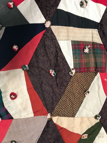 ANTIQUE VINTAGE CRAZY QUILT GREAT COLORS & FABRICS GEOMETRIC SHAPES - arustocracy