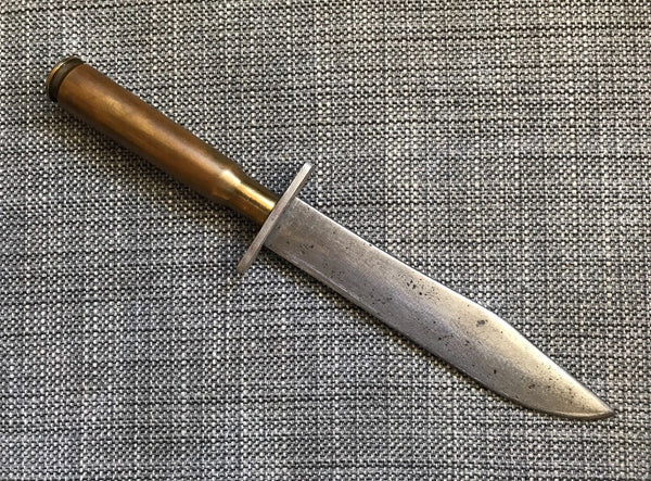 WWII Trench Art Brass .50 CAL Casing Handle Knife 9 7/8" Long - arustocracy