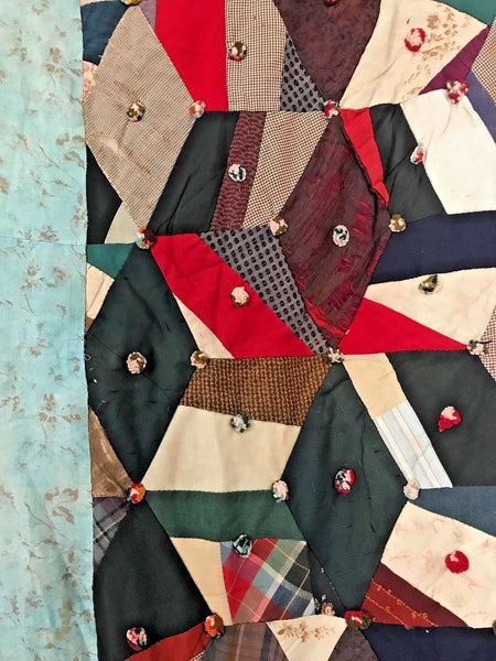 ANTIQUE VINTAGE CRAZY QUILT GREAT COLORS & FABRICS GEOMETRIC SHAPES - arustocracy