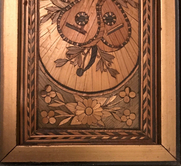 FINE ANTIQUE INLAID WOOD MINIATURE MARQUETRY PICTURE MUSICAL INSTRUMENTS - arustocracy