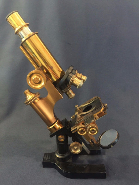 ROSS LONDON 8602 COMPOUND MICROSCOPE MAHOGANY CASE COPPER & BRASS FINISH C. 1900 - arustocracy
