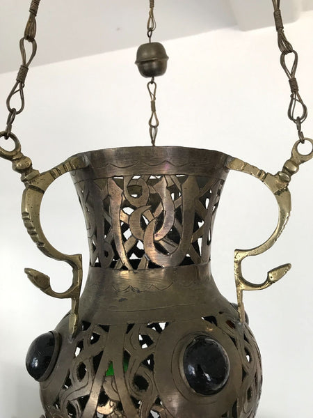 Vintage Moroccan Brass Hanging Pendant Lamp Perforated Metalwork - arustocracy