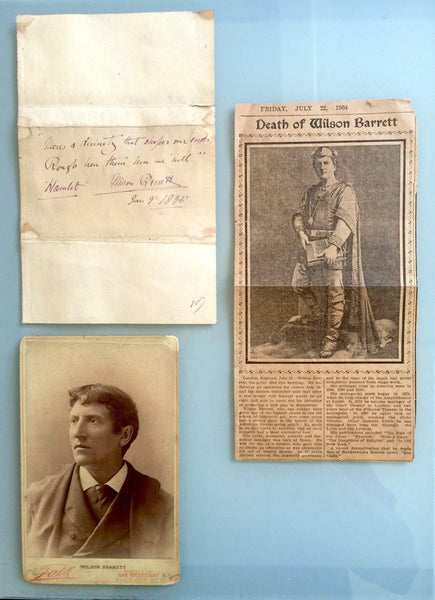 NOTE AUTOGRAPHED SIGNED WILSON BARRETT & CABINET CARD & OBITUARY CLIPPING - arustocracy