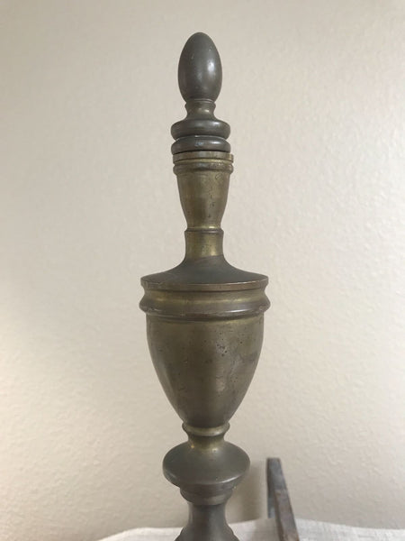 PAIR ANTIQUE SHEFFIELD BRASS EMPIRE FEDERAL STYLE FIREPLACE ANDIRONS C. 1900 - arustocracy