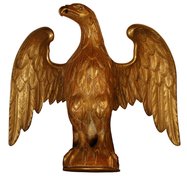 LARGE ANTIQUE GILT BRONZE EAGLE ARCHITECTURAL FLAG POLE TOPPER FINIAL - arustocracy